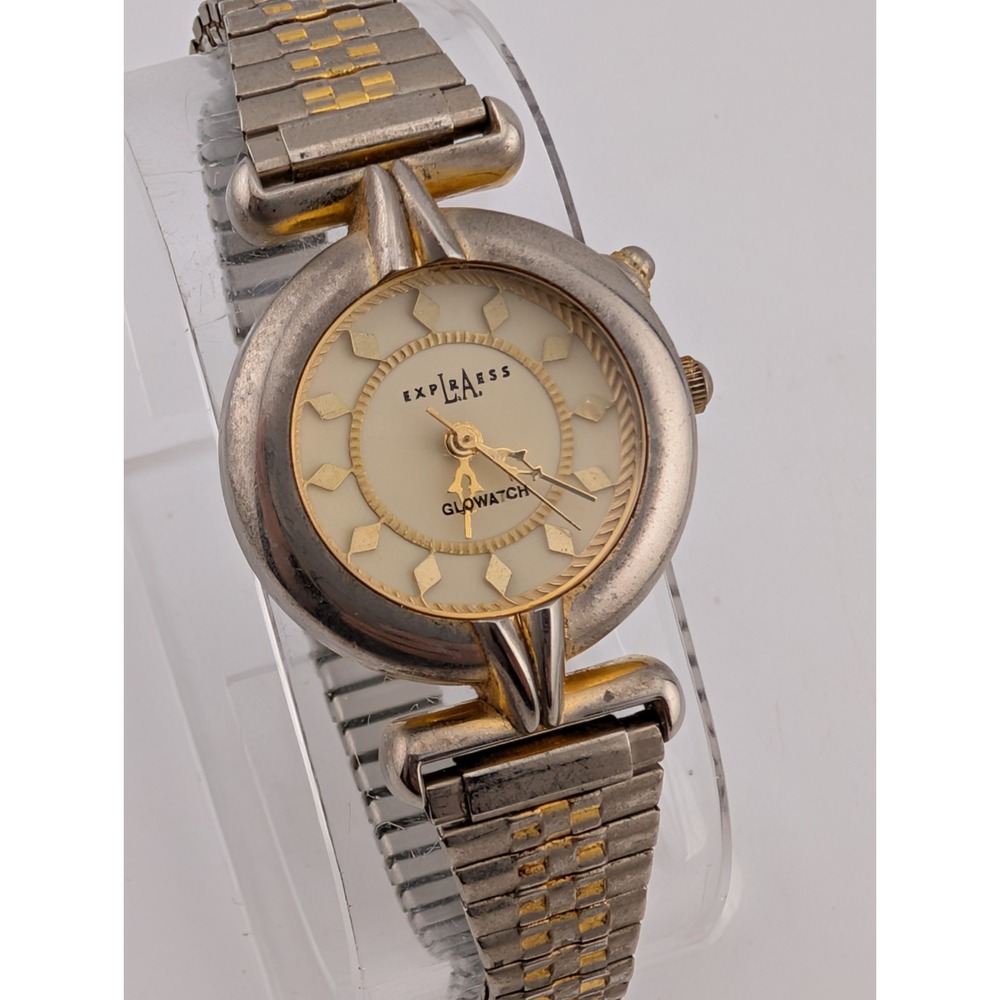 LA Express Glowatch Womens Watch 37mm Case Two Tone Stretch Band- New Battery